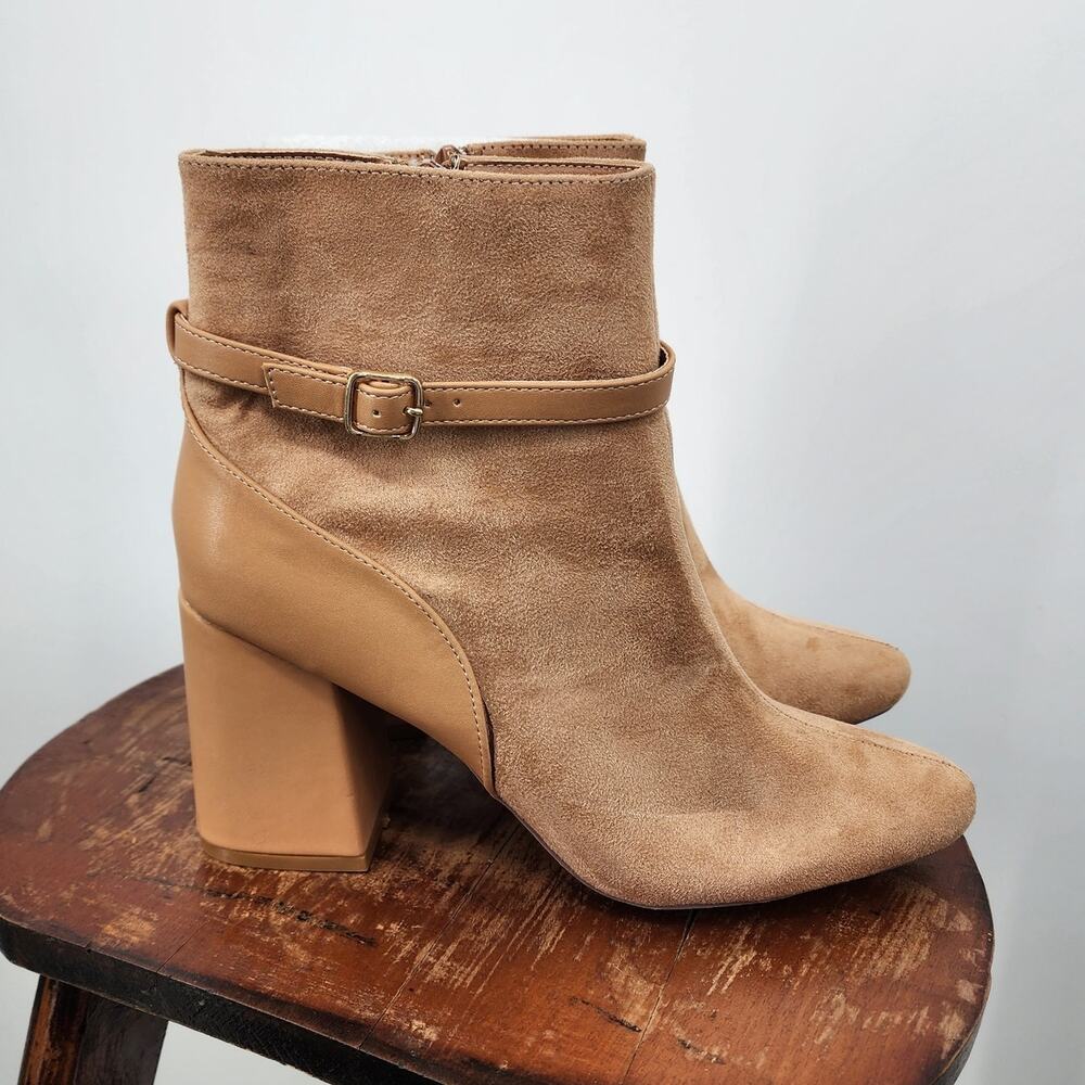 New Lulus Reneay Faux Suede Camel Ankle Booties Size 7.5